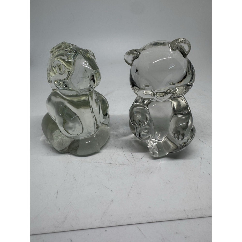 VTG Fenton Clear Glass Teddy Bear And Bunny Rabbit Solid No Chips A1